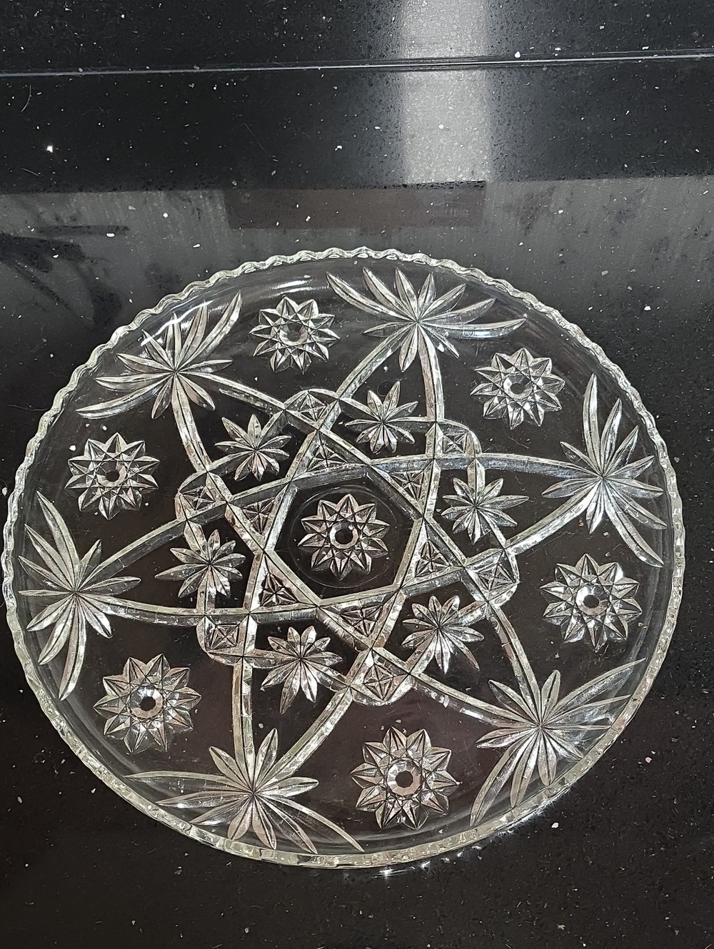 Vintage 14" Star Of David Hand-Cut Clear Glass Decorative Platter